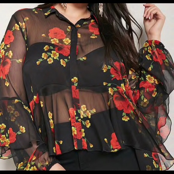 Forever 21 sheer plus size floral top - Picture 1 of 3
